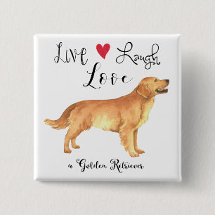 Badge Carré 5 Cm Bouton Live Laugh Love a Golden Retriever