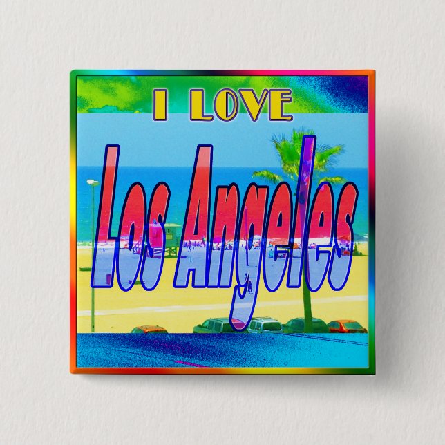Badge Carré 5 Cm Bouton "Lovely Los Angeles 2" (Devant)