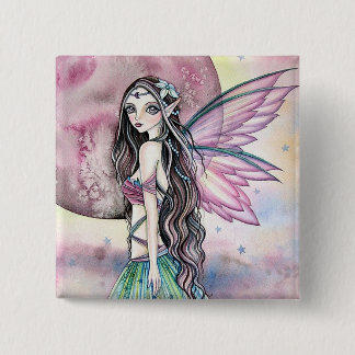 Badge Carré 5 Cm Bouton - lune brumeuse