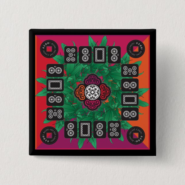 Badge Carré 5 Cm Bouton Mah Jongg Arbre Argent 2025 (Devant)