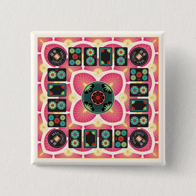 Badge Carré 5 Cm Bouton Mah Jongg Fan 2025 (Devant)
