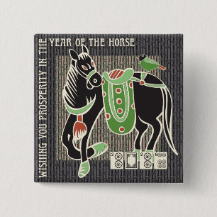 Badge Carré 5 Cm Bouton Mah Jongg Horse
