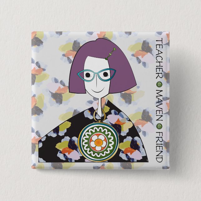 Badge Carré 5 Cm Bouton Mah Jongg Maven (Devant)