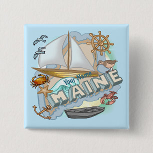 Badge Carré 5 Cm Bouton Maine