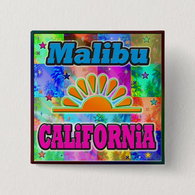 Badge Carré 5 Cm Bouton Malibu Sun & Palms (Devant)