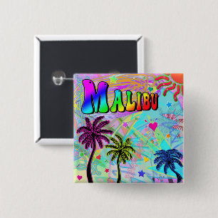 Badge Carré 5 Cm Bouton Malibu Vivid Romance