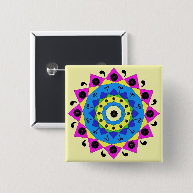 Badge Carré 5 Cm Bouton Mandala (Devant & derrière)