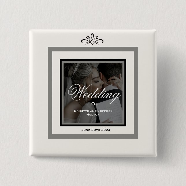 Badge Carré 5 Cm Bouton mariage blanc (Devant)
