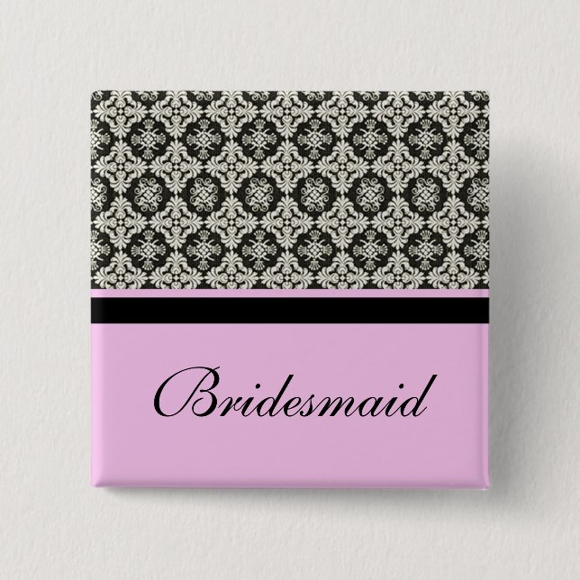 Badge Carré 5 Cm Bouton mariage damassé (Devant)