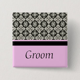 Badge Carré 5 Cm Bouton mariage damassé pour marié