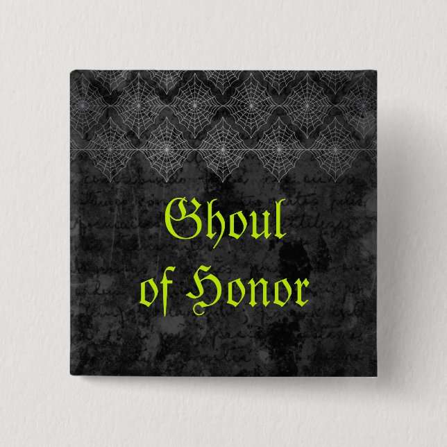 Badge Carré 5 Cm Bouton Mariage Eerie Halloween (Devant)