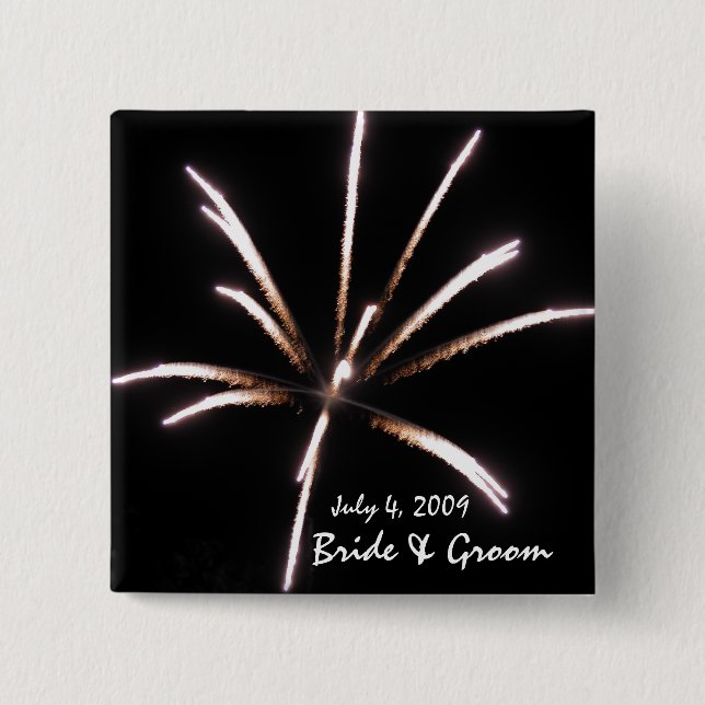 Badge Carré 5 Cm Bouton Mariage Fireworks (Devant)