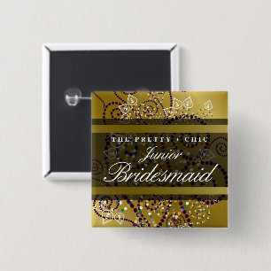 Badge Carré 5 Cm Bouton Mariage or JUNIOR BRIDESMAID Boho Spirals
