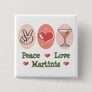 Badge Carré 5 Cm Bouton Martini Peace Love
