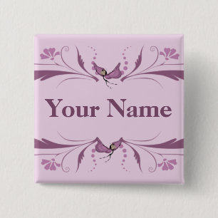 Badge Carré 5 Cm Bouton mauve avec Butterfairies