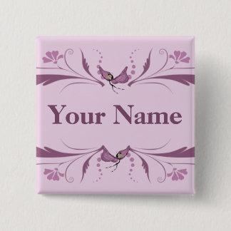 Badge Carré 5 Cm Bouton mauve avec Butterfairies