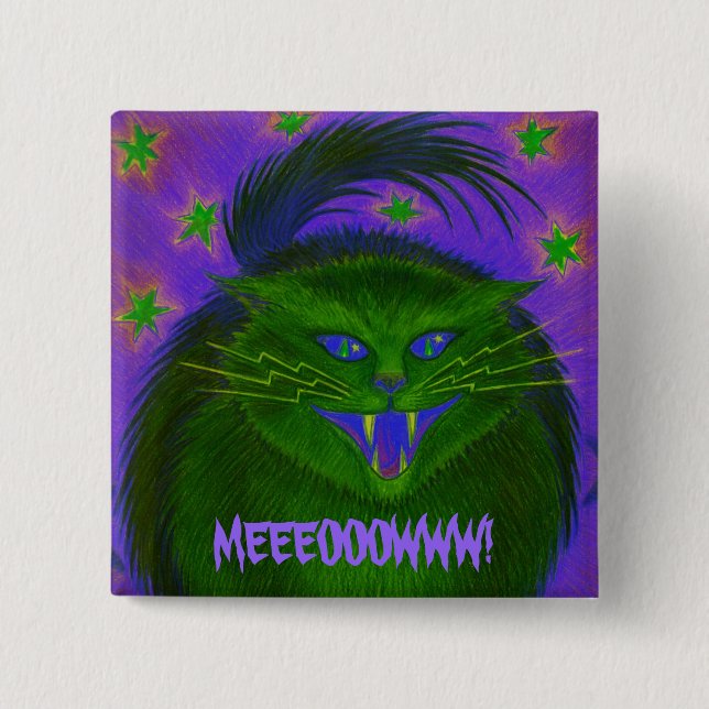 Badge Carré 5 Cm Bouton "MEEEOOOWWW !" (Devant)