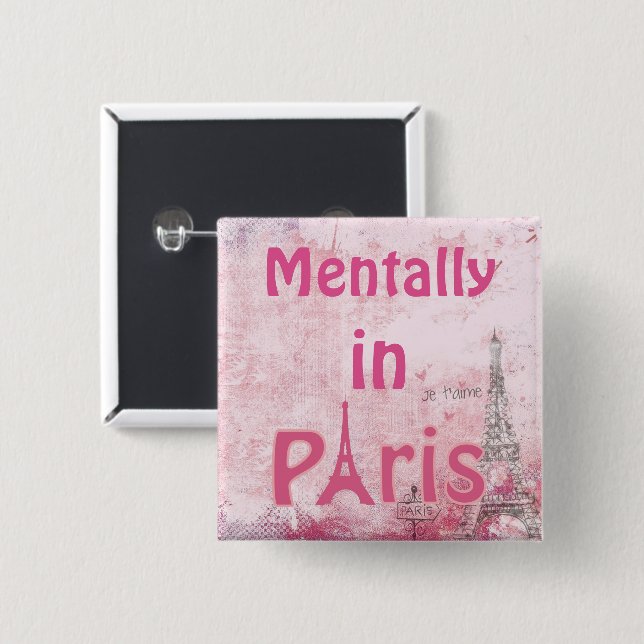 Badge Carré 5 Cm Bouton Mental In Paris (Devant & derrière)