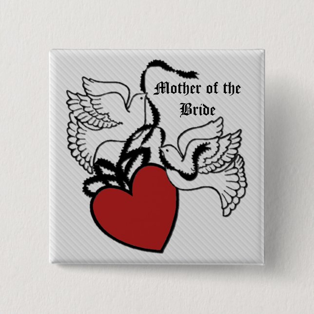 Badge Carré 5 Cm Bouton Mère De La Mariée Coeur Doves (Devant)
