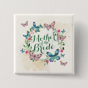 Badge Carré 5 Cm Bouton Mère du papillon de mariée