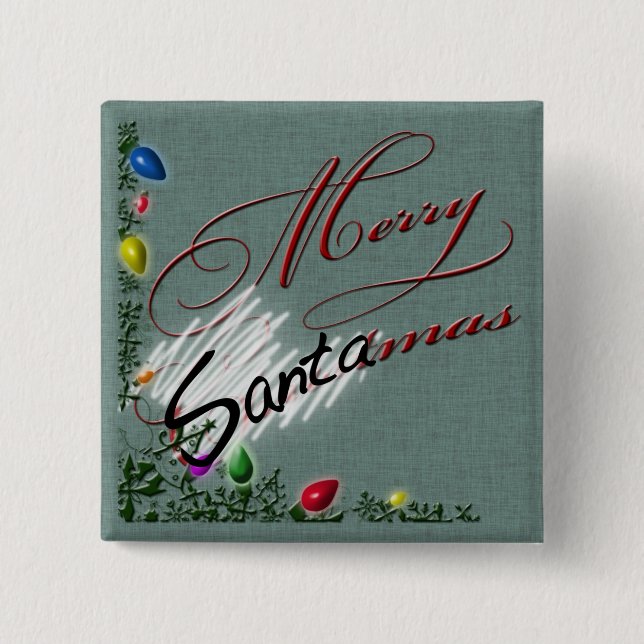 Badge Carré 5 Cm Bouton "Merry SANTAmas" (Devant)