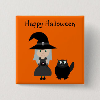 Badge Carré 5 Cm Bouton mignon de Halloween avec la sorcière,