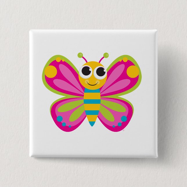 Badge Carré 5 Cm Bouton mignon de papillon (Devant)