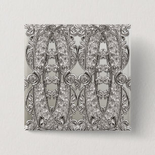 Badge Carré 5 Cm Bouton Moderne Orné Argent