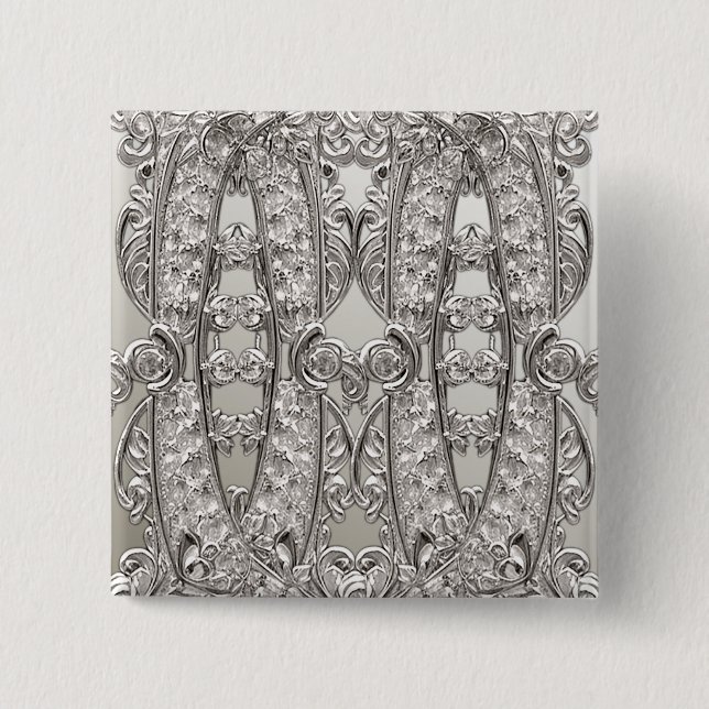 Badge Carré 5 Cm Bouton Moderne Orné Argent (Devant)