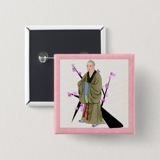 Badge Carré 5 Cm Bouton moine bouddhiste (Devant & derrière)