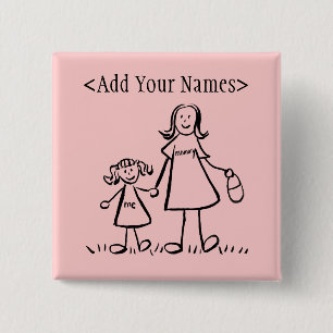 Badge Carré 5 Cm Bouton Mommy and Me (noms de Personnaliser)