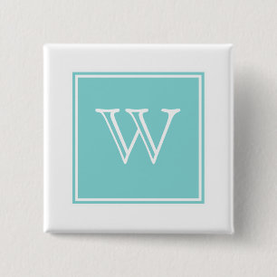 Badge Carré 5 Cm Bouton Monogramme Carré Turquoise
