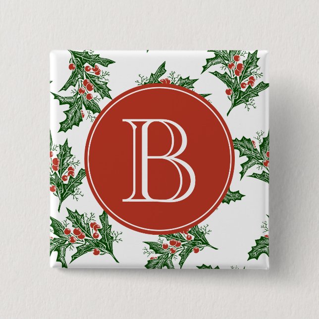Badge Carré 5 Cm Bouton Monogramme classique Motif Mistletoe (Devant)