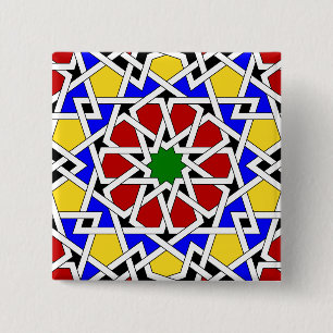 Badge Carré 5 Cm Bouton motif géométrique islamique