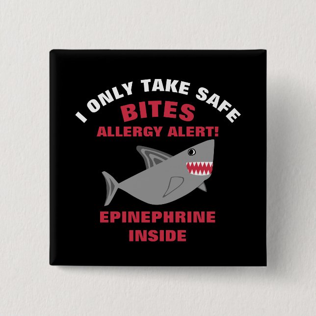 Badge Carré 5 Cm Bouton multiple de requin d'alerte d'allergie (Devant)