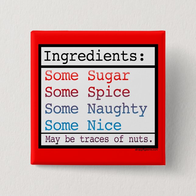 Badge Carré 5 Cm Bouton Naughty et Nice (Devant)