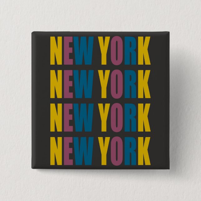 Badge Carré 5 Cm Bouton New York (Devant)