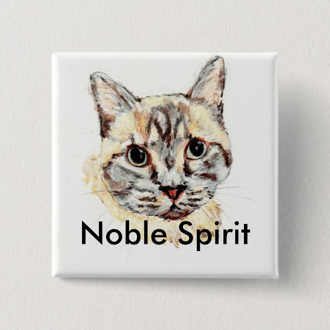 Badge Carré 5 Cm Bouton noble de chat d'esprit (Devant)