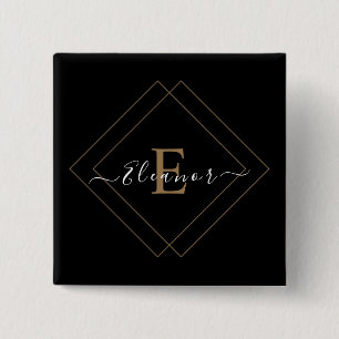 Badge Carré 5 Cm Bouton noir élégant avec texte de nom personnalisé