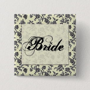 Badge Carré 5 Cm Bouton noir et blanc de jeune mariée de damassé
