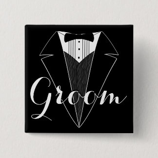 Badge Carré 5 Cm Bouton noir et blanc de noce de Tux de marié