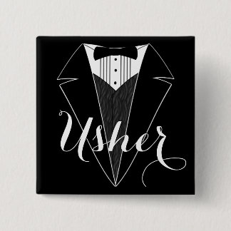 Badge Carré 5 Cm Bouton noir et blanc de noce d'Usher Tux
