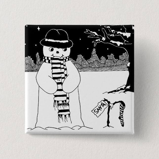 Badge Carré 5 Cm Bouton noir et blanc de Noël de bonhomme de neige (Devant)