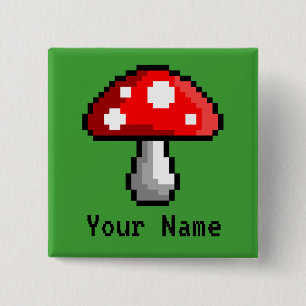 Badge Carré 5 Cm Bouton Nom du champignon Pixel