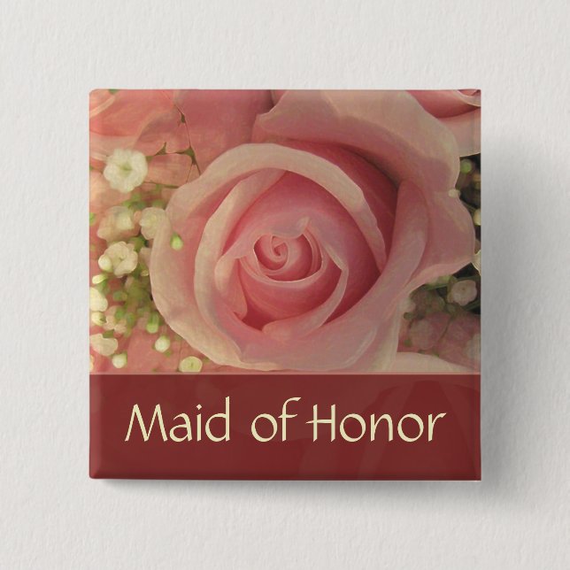 Badge Carré 5 Cm Bouton nuptiale de rose fait sur commande de rose (Devant)