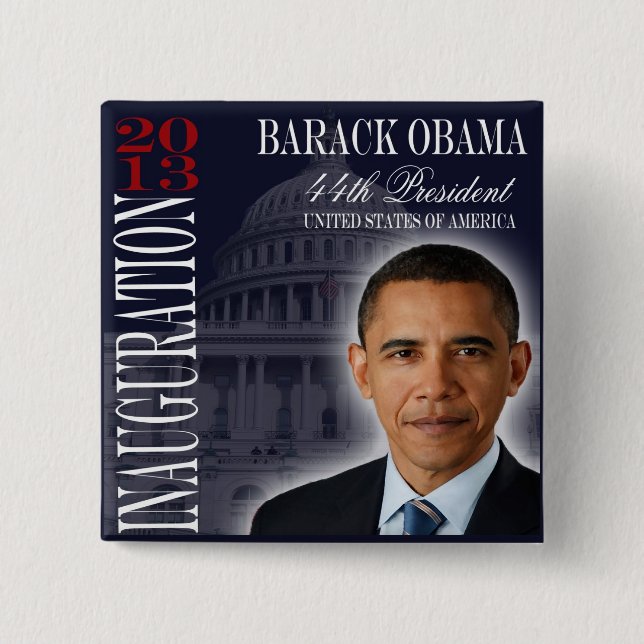 Badge Carré 5 Cm Bouton Obama Inauguration 2013 (Devant)