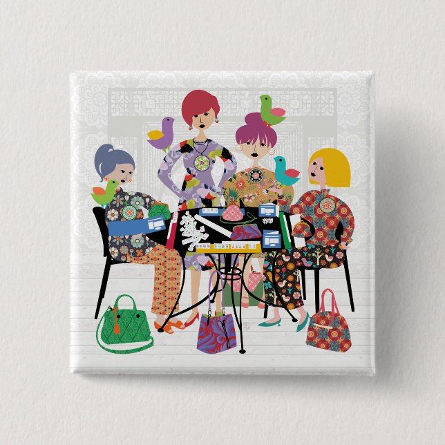 Badge Carré 5 Cm Bouton Oiseaux Mah Jongg (Devant)