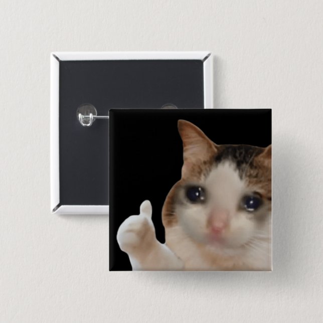 Badge Carré 5 Cm Bouton OK Cat Meme Pin (Devant & derrière)