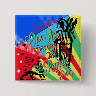 Badge Carré 5 Cm Bouton One Love Reggae Party