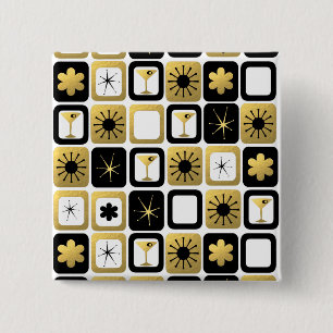Badge Carré 5 Cm Bouton Or Rétro Glamour